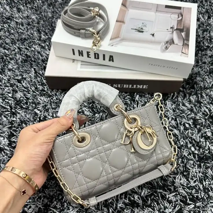 Lambskin Cannage Grey D-Joy Bag Lady Micro 0414 Luxury